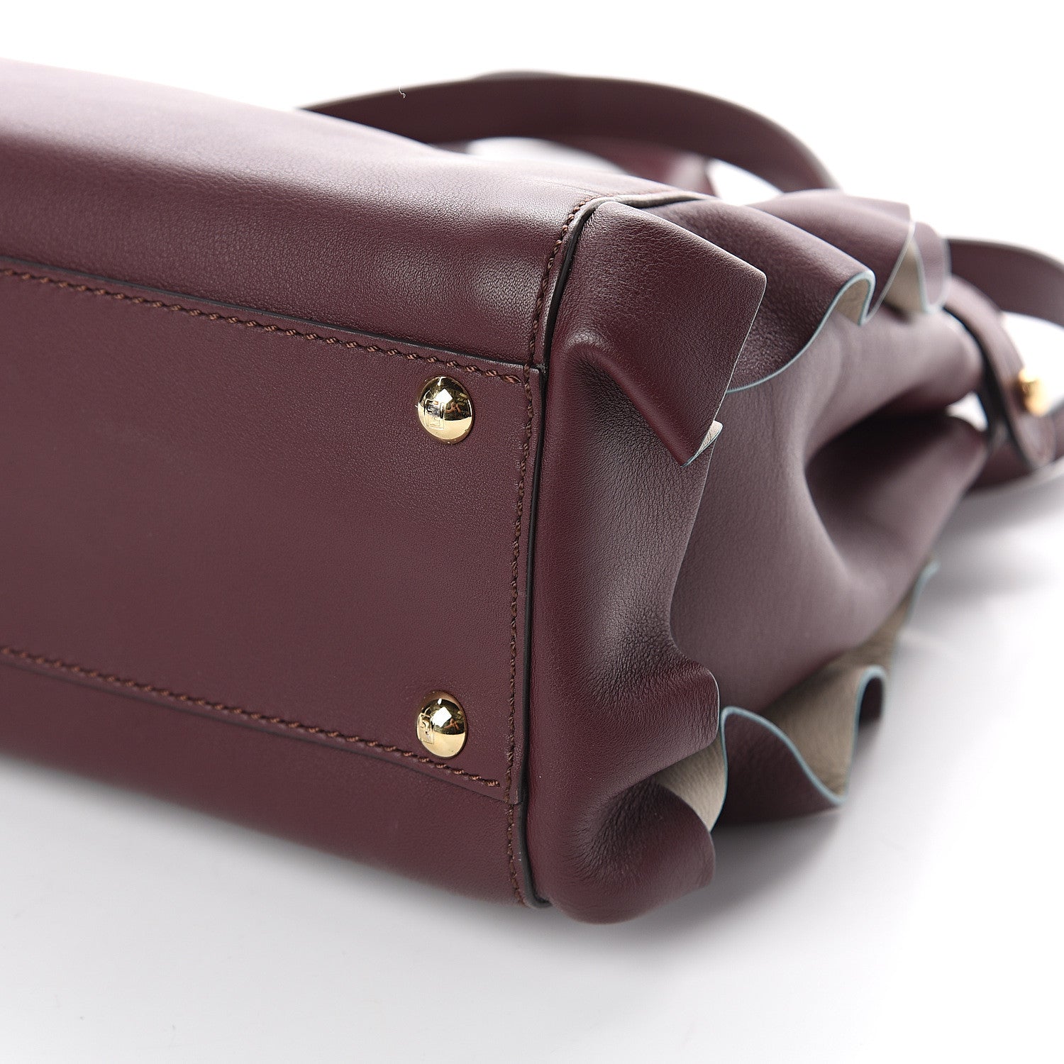 Fendi Vitello Seta Waves Bi-Color Medium Peekaboo Iconic Satchel Bordeaux Latte 9 of 9
