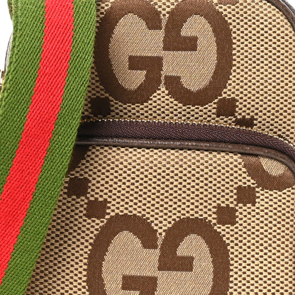 Gucci Monogram Jumbo GG Textured Dollar Calfskin Web Shoulder Bag Camel Ebony New Acero 9 of 12