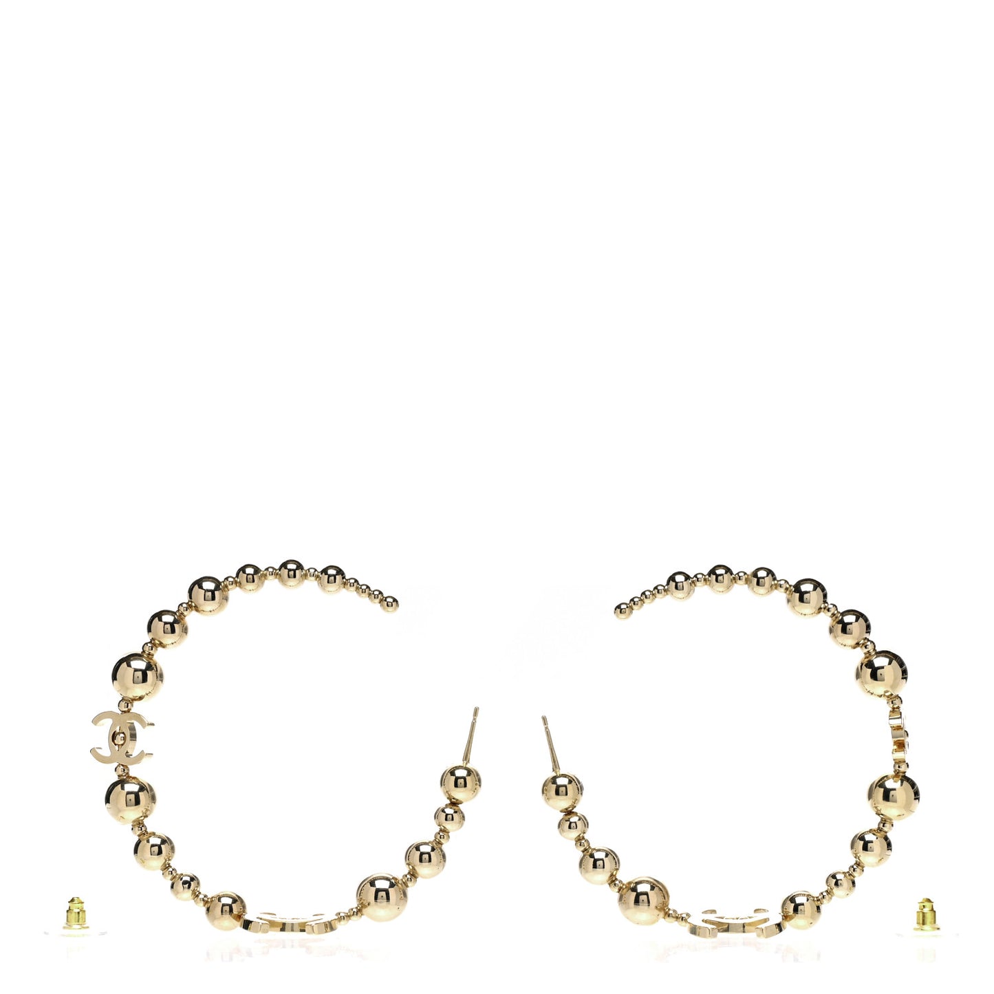 Metal Bead CC Hoop Earrings Gold