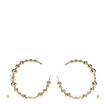 Chanel Metal Bead CC Hoop Earrings Gold 3 of 4