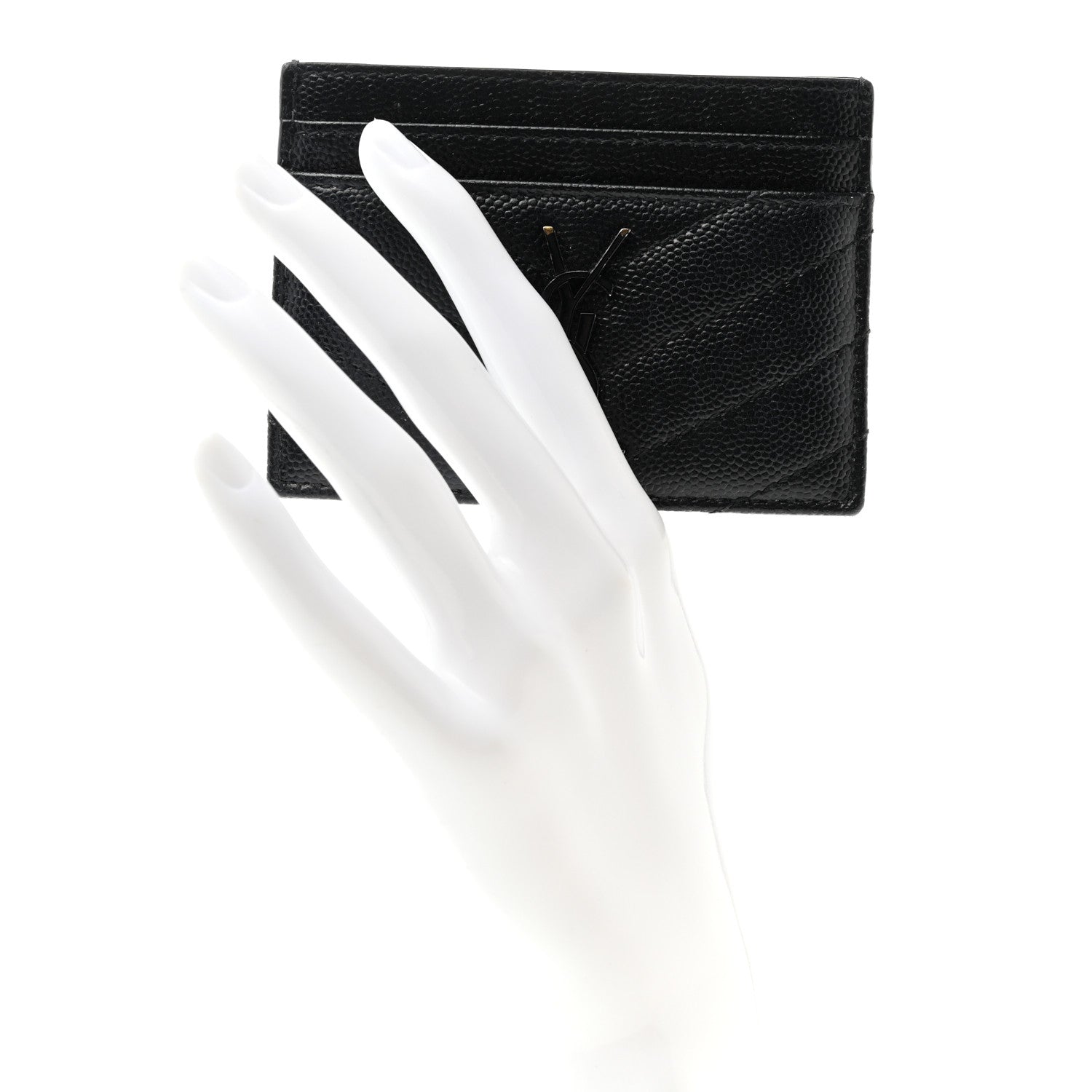 Saint Laurent Grain De Poudre Matelasse Chevron Monochrome Monogram Credit Card Case Black 2 of 12