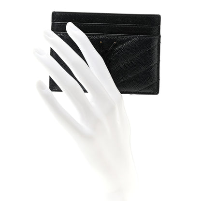 Saint Laurent Grain De Poudre Matelasse Chevron Monochrome Monogram Credit Card Case Black 2 of 12