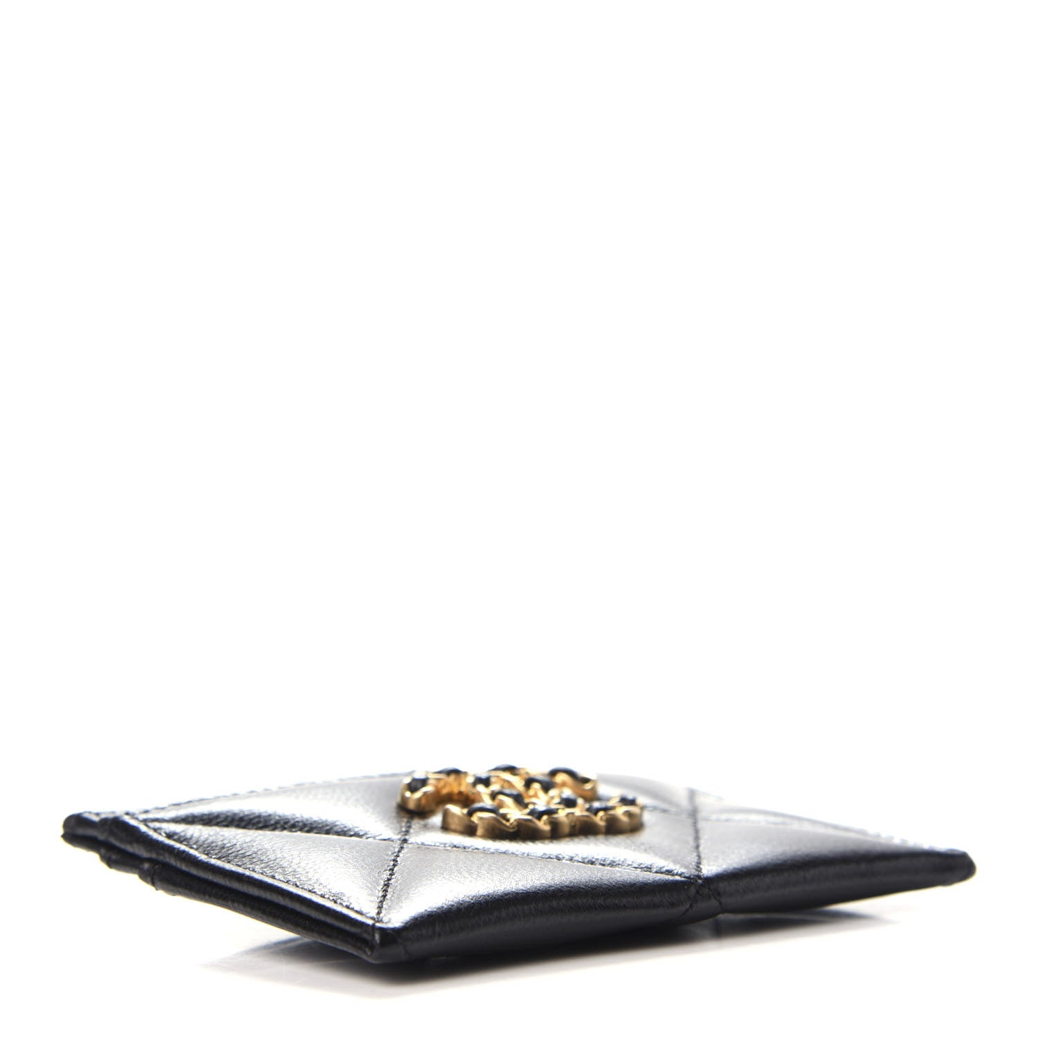 Chanel Shiny Goatskin Quilted Chanel 19 Card Holder Black 4 of 9