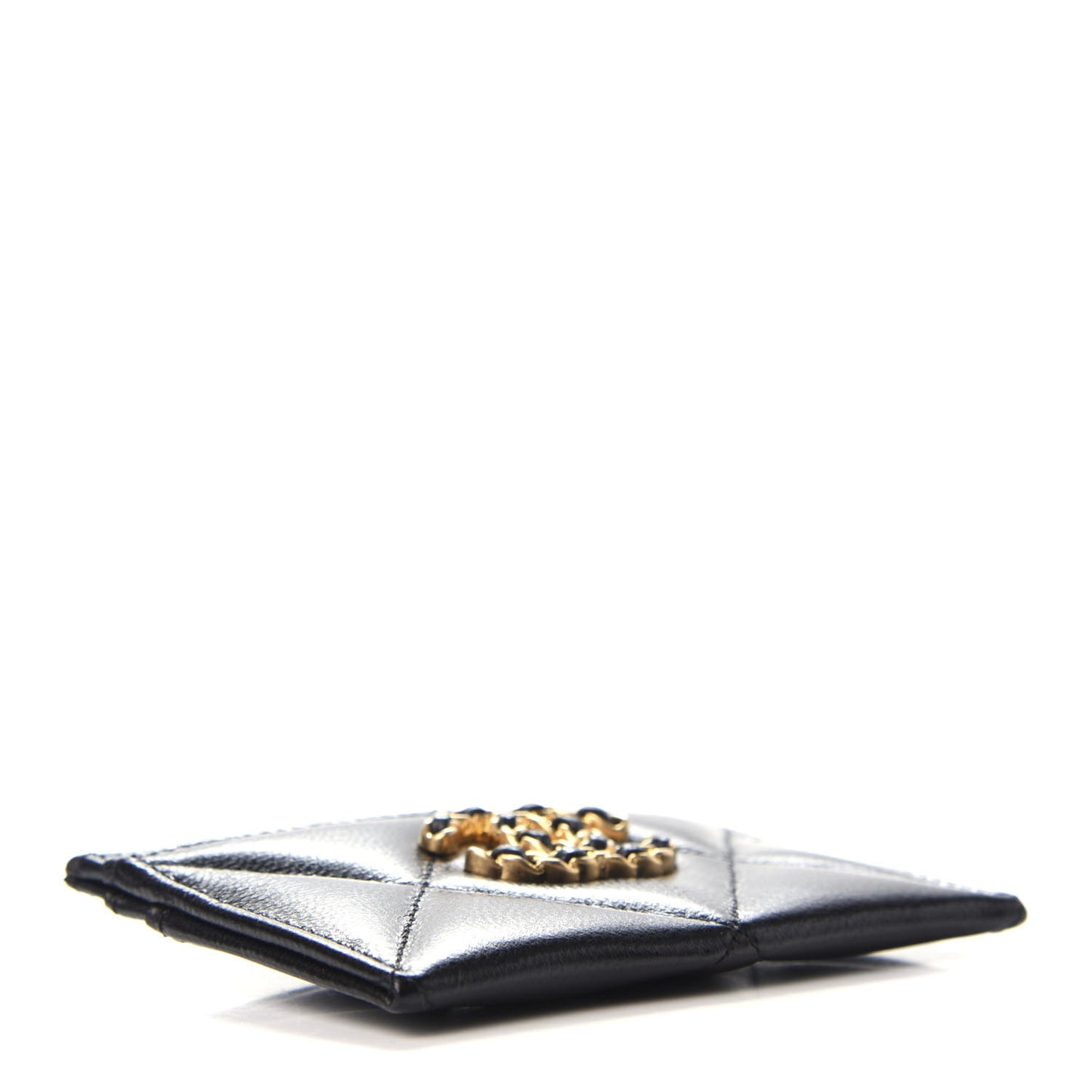 Shiny Goatskin Quilted Chanel 19 Card Holder Black