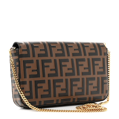 Fendi Vitello Soft F is Fendi Bi-Color FF 1974 Embossed Envelope Wallet On Chain with Pouches Maya Black 4 of 16
