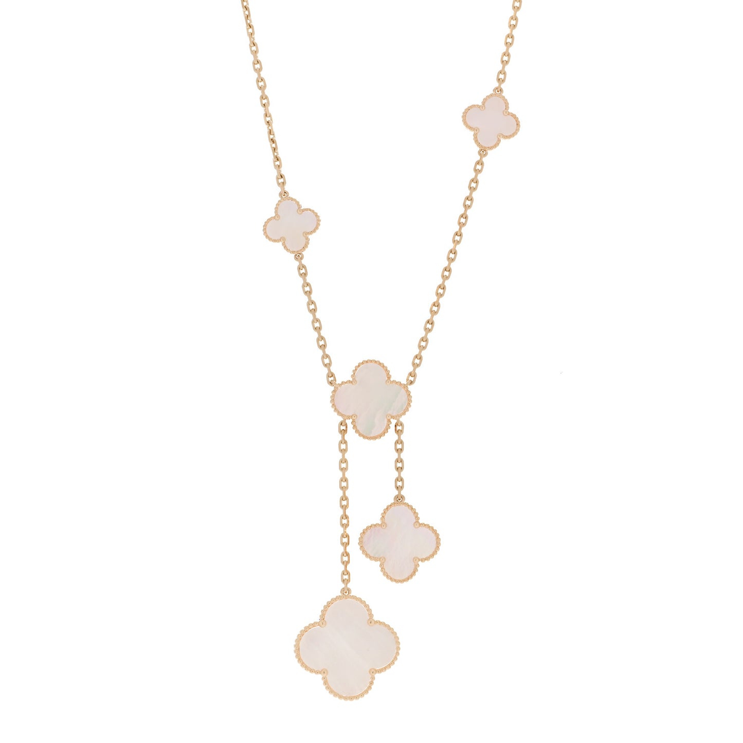 18K Yellow Gold Mother of Pearl 6 Motifs Magic Alhambra Necklace