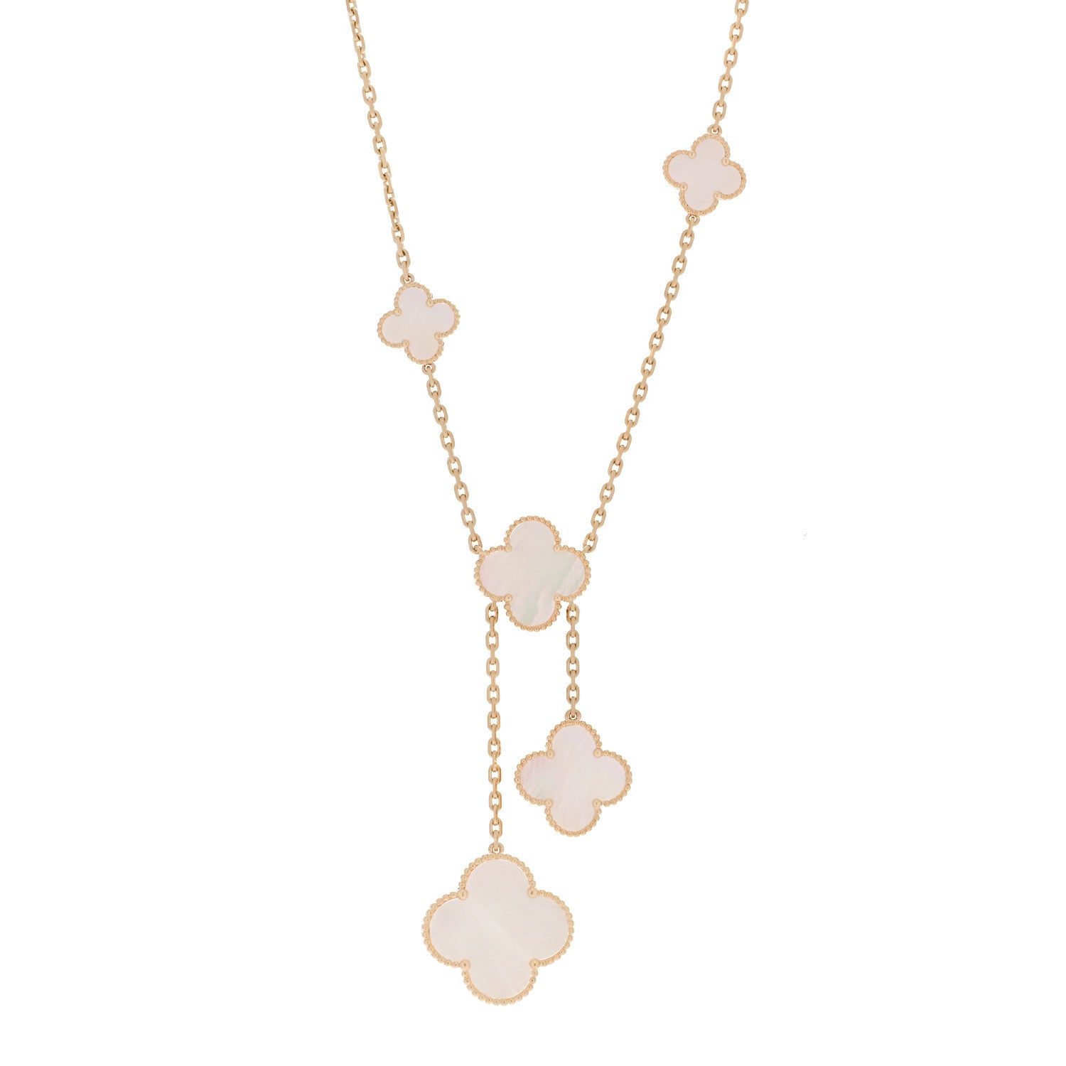 Van Cleef & Arpels 18K Yellow Gold Mother of Pearl 6 Motifs Magic Alhambra Necklace 1 of 5