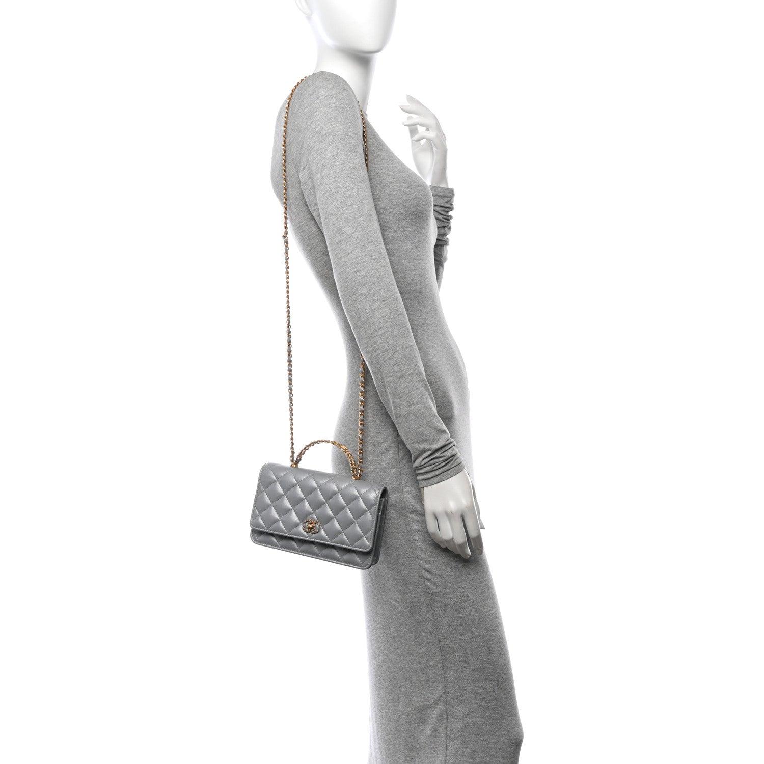 Chanel Metallic Lambskin Quilted Crystal Top Handle Rectangular Flap Silver 2 of 12