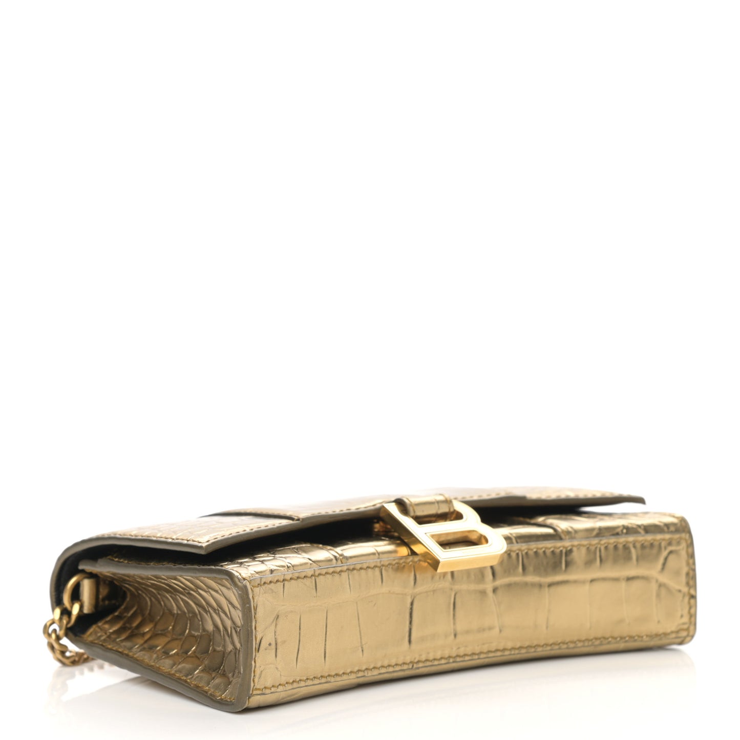 Metallic Calfskin Crocodile Embossed Hourglass Chain Bag Gold