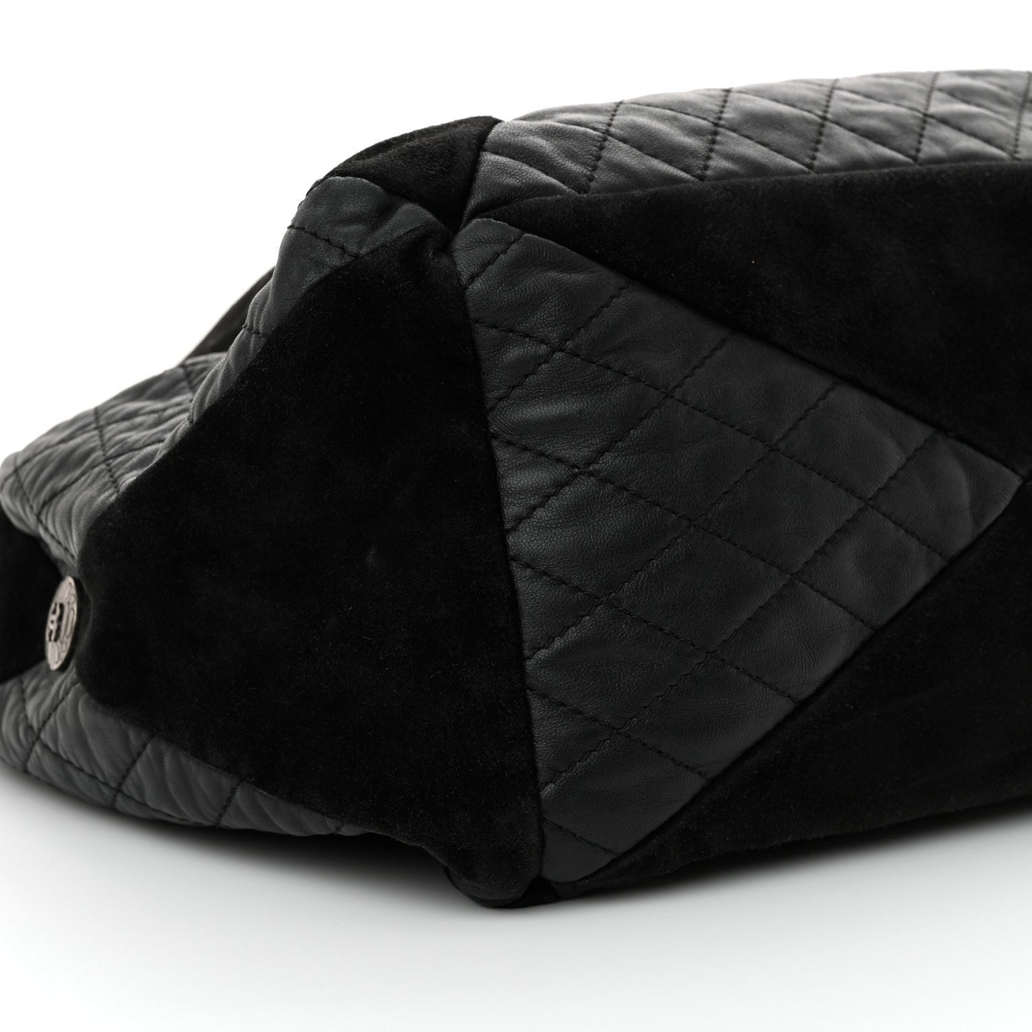 Chanel Goatskin Suede Calfskin Quilted Patchwork Drawstring Bag Black 9 of 11
