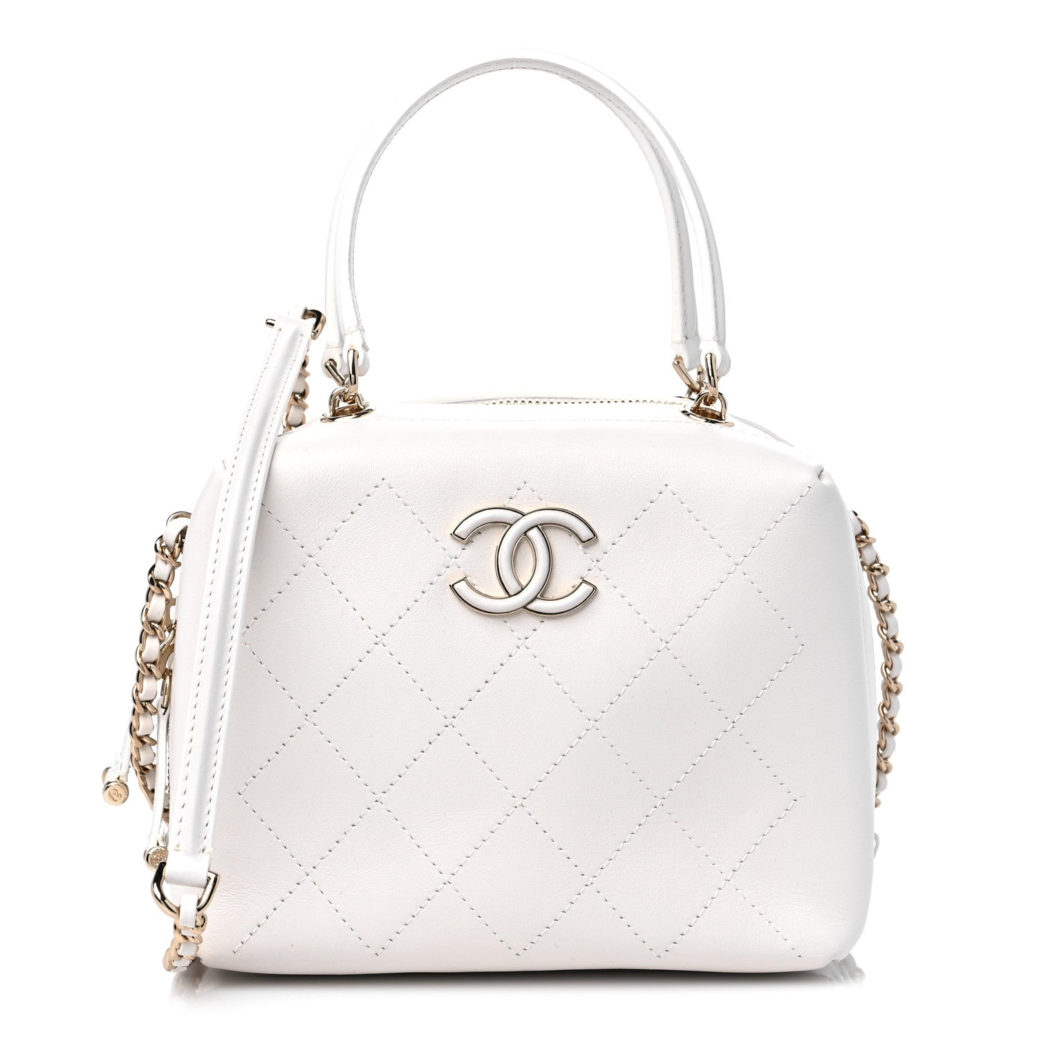 Chanel Calfskin Stitched Cube Top Handle Crossbody Bag White 1 of 12