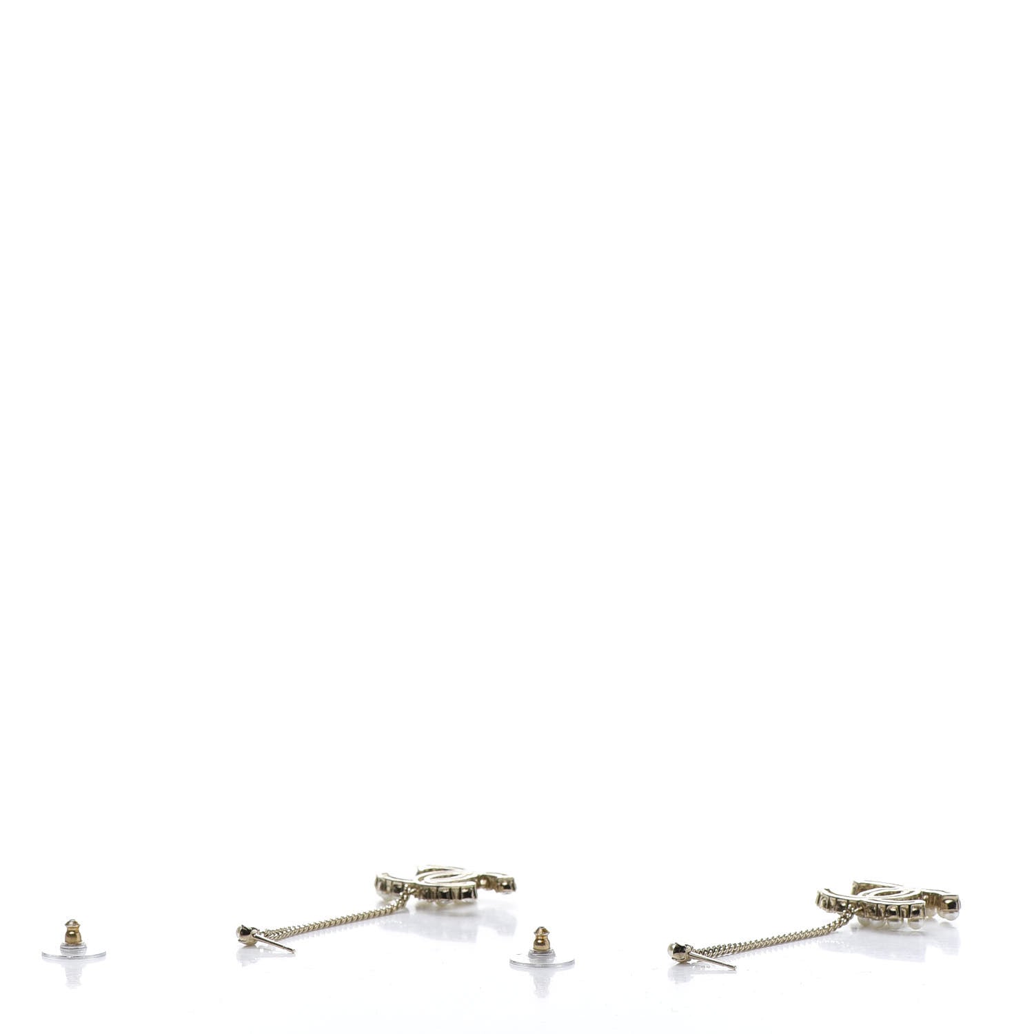 Chanel Crystal Pearl Dazzling Domino Drop Earrings Matte Gold 3 of 5