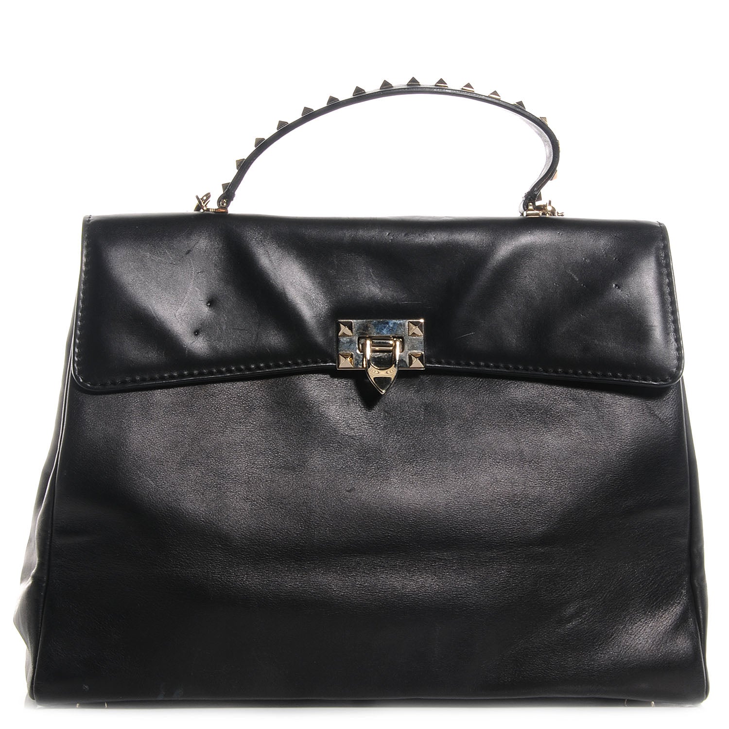 Valentino Garavani Leather Rockstud Top Handle Tote Black 1 of 12
