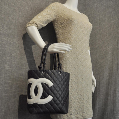 Chanel Calfskin Quilted Medium Cambon Tote Black White 2 of 9
