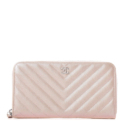 Chanel Metallic Caviar Chevron Quilted Large Gusset Zip Around Wallet Light Gold 1 of 11