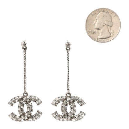 Chanel Baguette Crystal CC Drop Earrings Silver 2 of 5