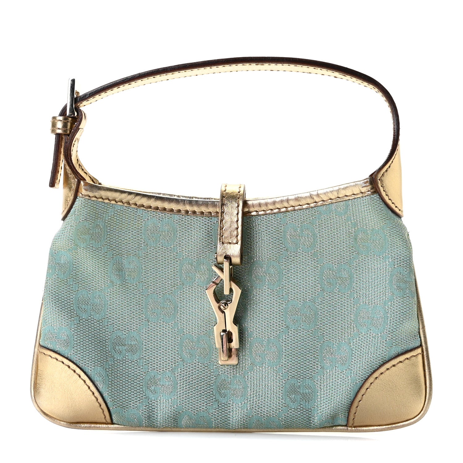 Gucci Denim Monogram Pochette Gold 1 of 8
