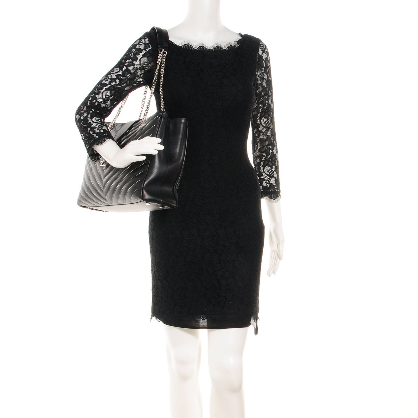 Studded Matelasse Chevron Monogramme Shopper Tote Black