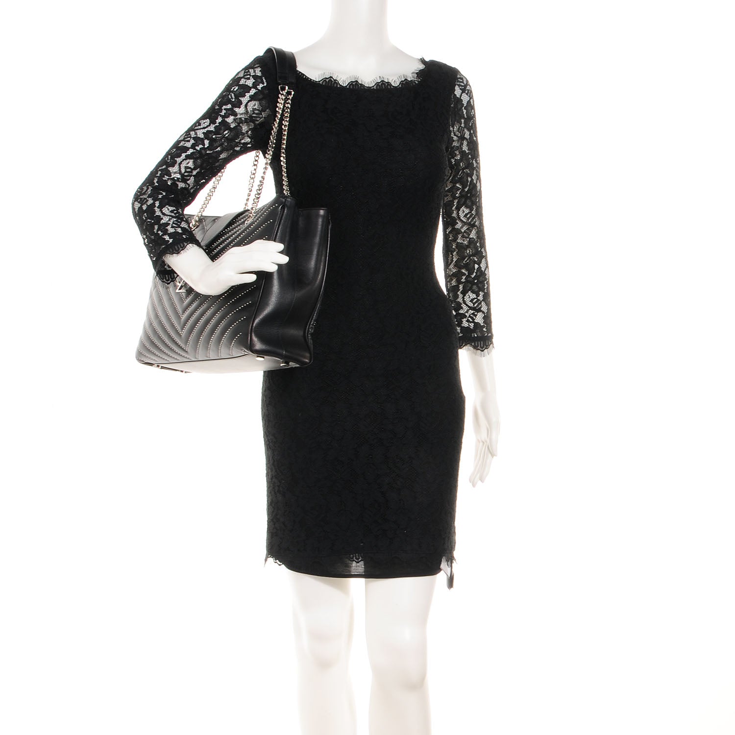 Saint Laurent Studded Matelasse Chevron Monogramme Shopper Tote Black 2 of 10