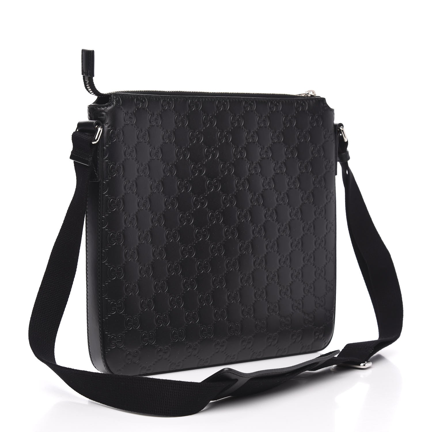 Gucci Guccissima Signature Medium Flat Messenger Bag Black 2 of 9