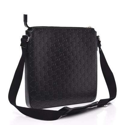 Gucci Guccissima Signature Medium Flat Messenger Bag Black 2 of 9