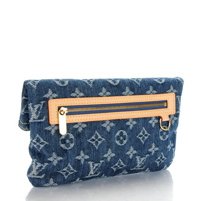 Louis Vuitton Monogram Denim Pochette Plat Clutch Blue 3 of 7