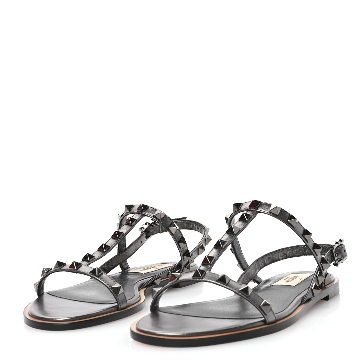 Metallic Nappa Rockstud T-Strap Slingback Flat Sandals 36 Rutenio
