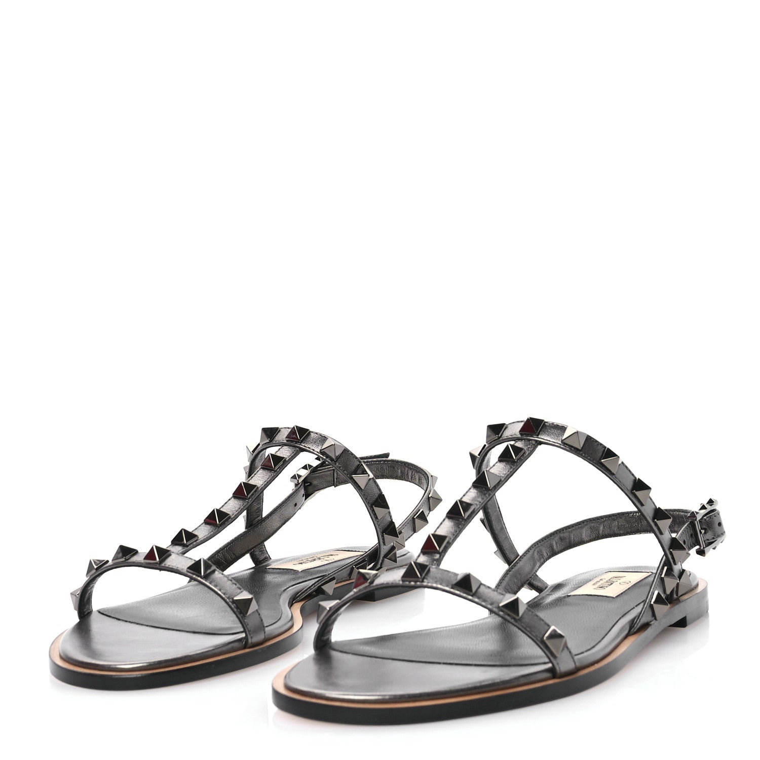 Valentino Garavani Metallic Nappa Rockstud T-Strap Slingback Flat Sandals 36 Rutenio 3 of 9