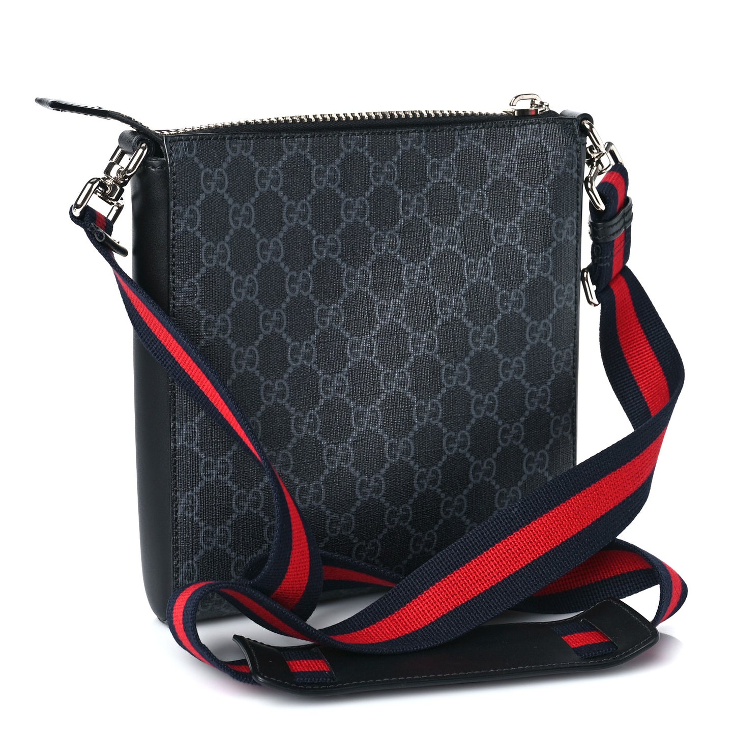 GG Supreme Monogram Web Small Flat Messenger Bag Black Grey