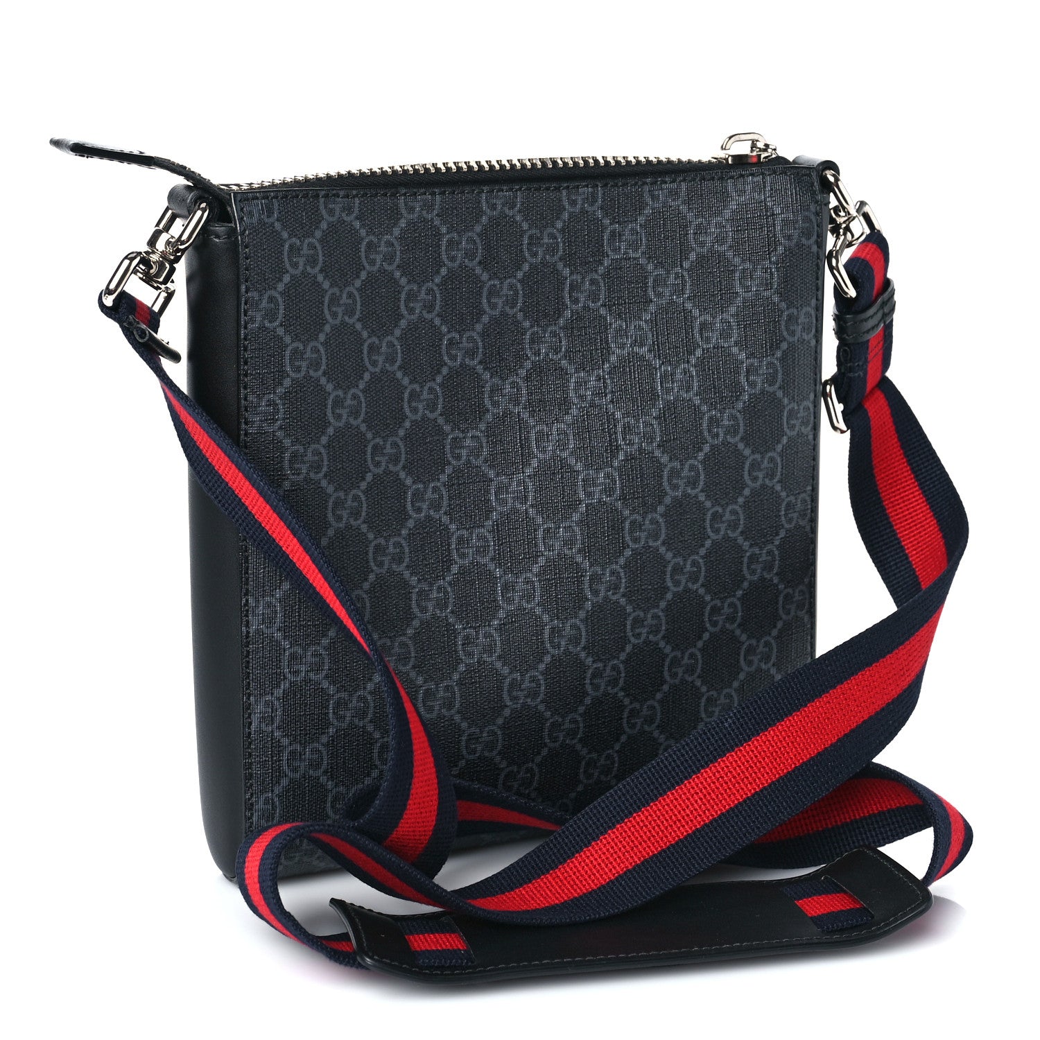 Gucci GG Supreme Monogram Web Small Flat Messenger Bag Black Grey 3 of 10