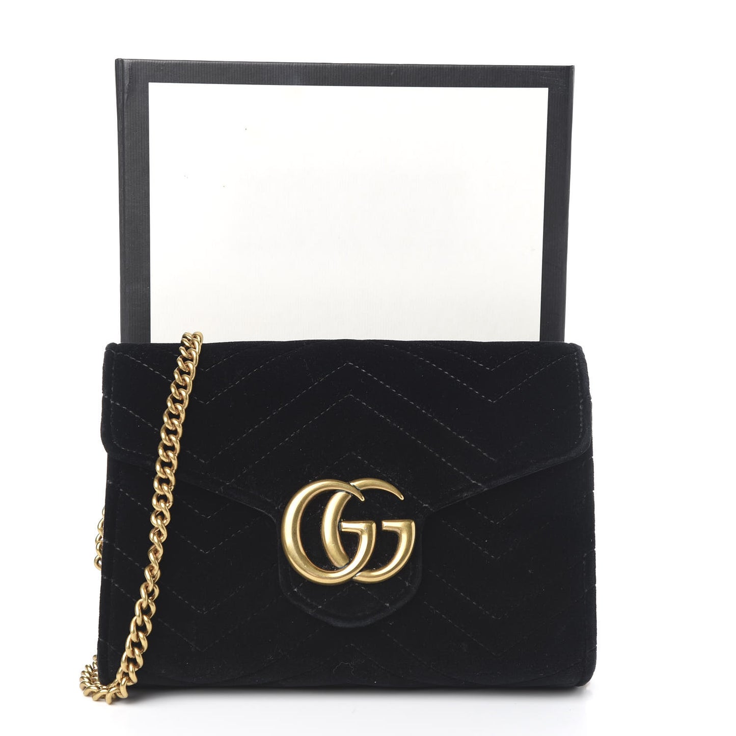 Velvet Matelasse GG Marmont Chain Wallet Black