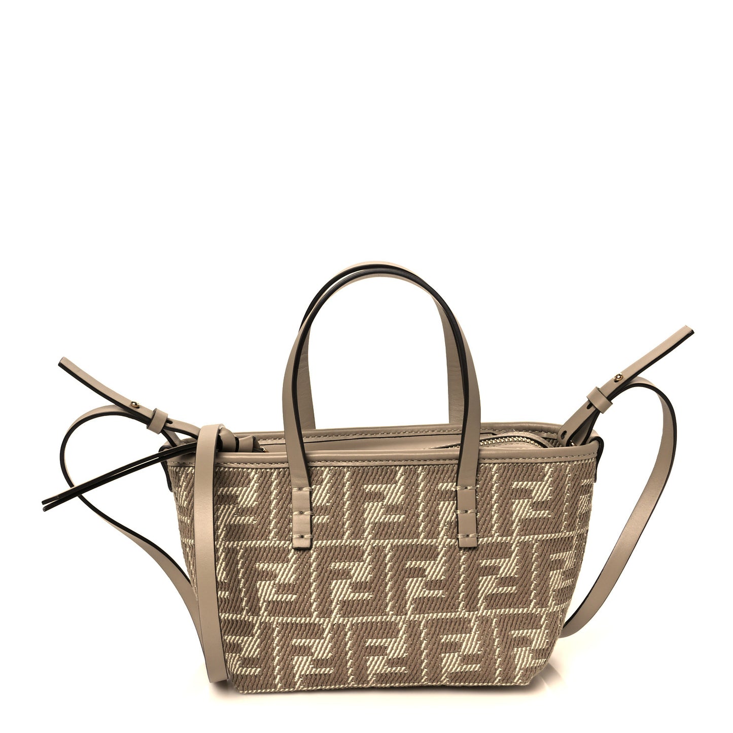 Denim Jacquard FF Effect Vitello Grace Mini Roll Tote Dove White Dove