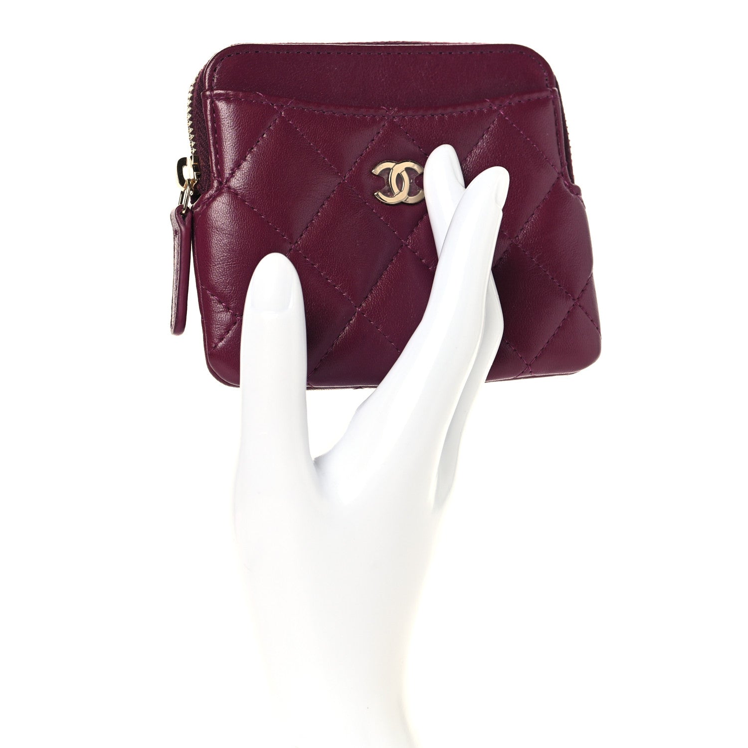 Chanel Lambskin Quilted Zip Card Holder Wallet Dark Purple 2 of 9