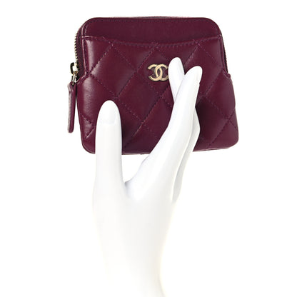 Chanel Lambskin Quilted Zip Card Holder Wallet Dark Purple 2 of 9