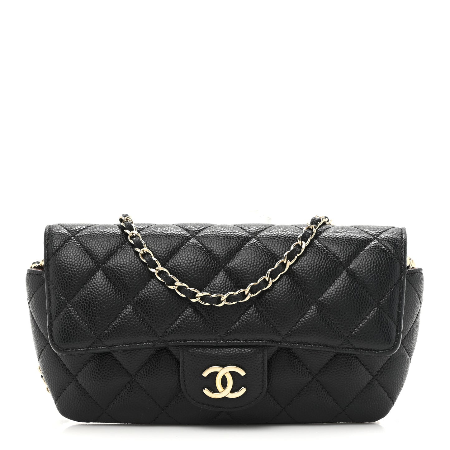 Caviar Quilted Glasses Case With Chain Black