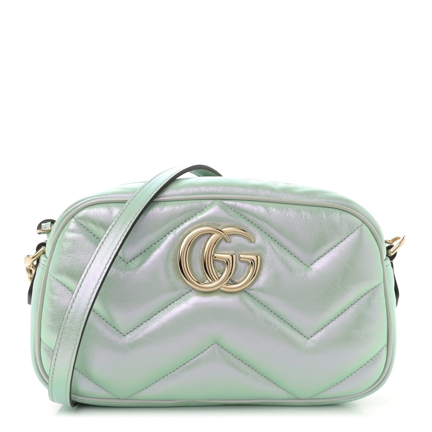 Iridescent Nappa Chevron Matelasse Small GG Marmont Chain Shoulder Bag Iridescent Salvy Green