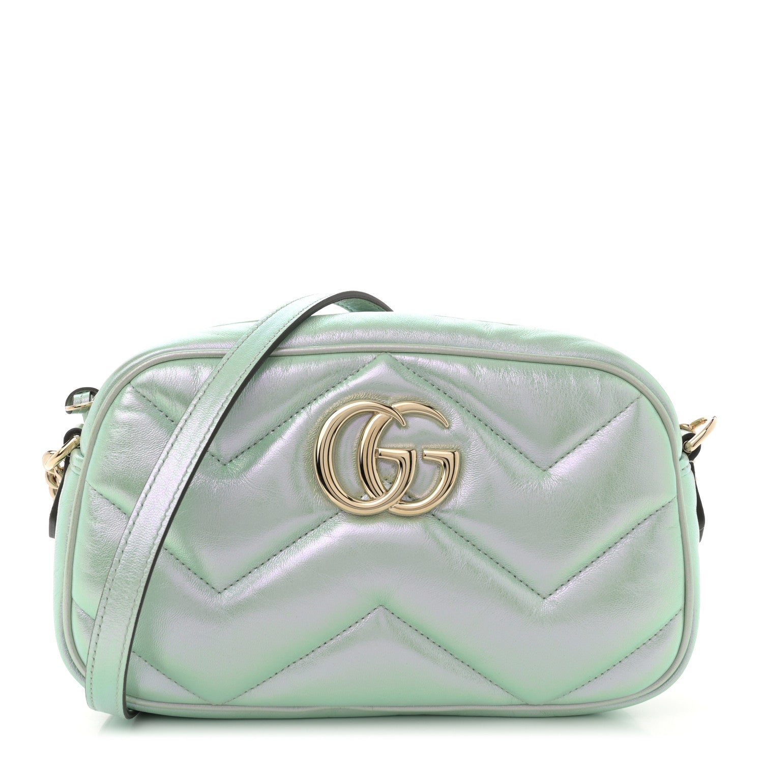Gucci Iridescent Nappa Chevron Matelasse Small GG Marmont Chain Shoulder Bag Iridescent Salvy Green 1 of 11
