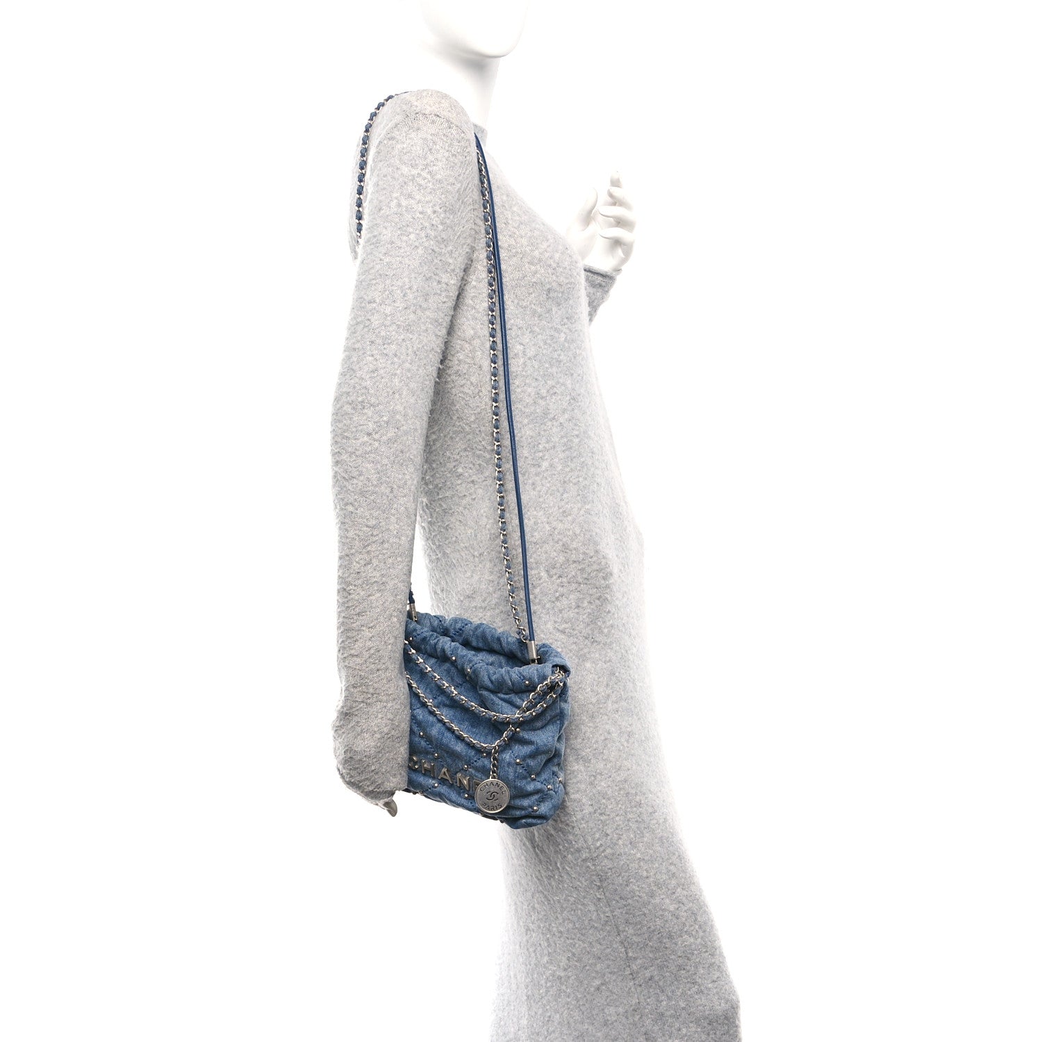 Chanel Washed Denim Quilted Studded Mini Chanel 22 Blue 2 of 10