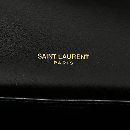 Saint Laurent Calfskin Crocodile Embossed Monogram Uptown Chain Wallet Black 7 of 12