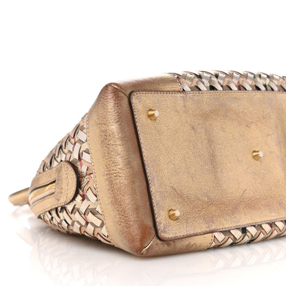 Burberry Metallic Woven Haymarket Check Thornley Satchel Gold 9 of 13