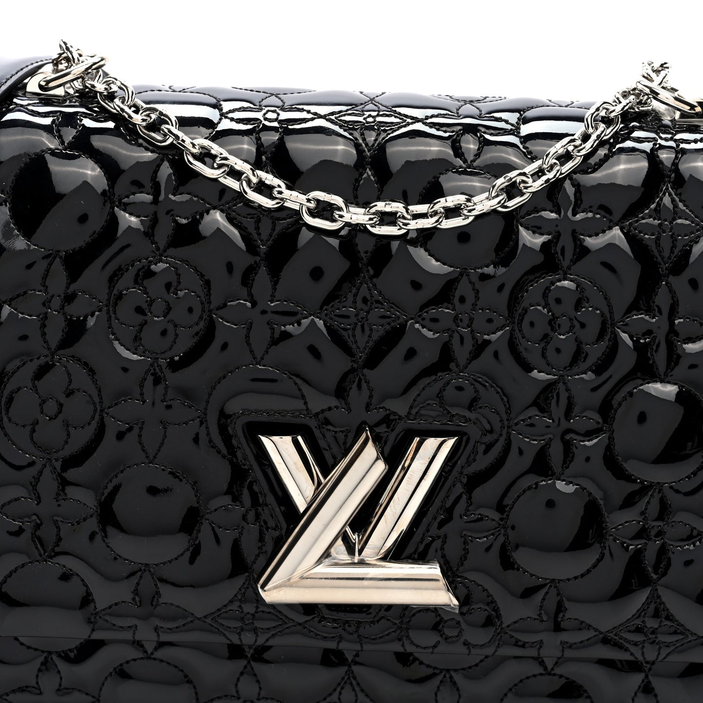 Vernis Flower Quilted Twist Shoulder Bag GM Black