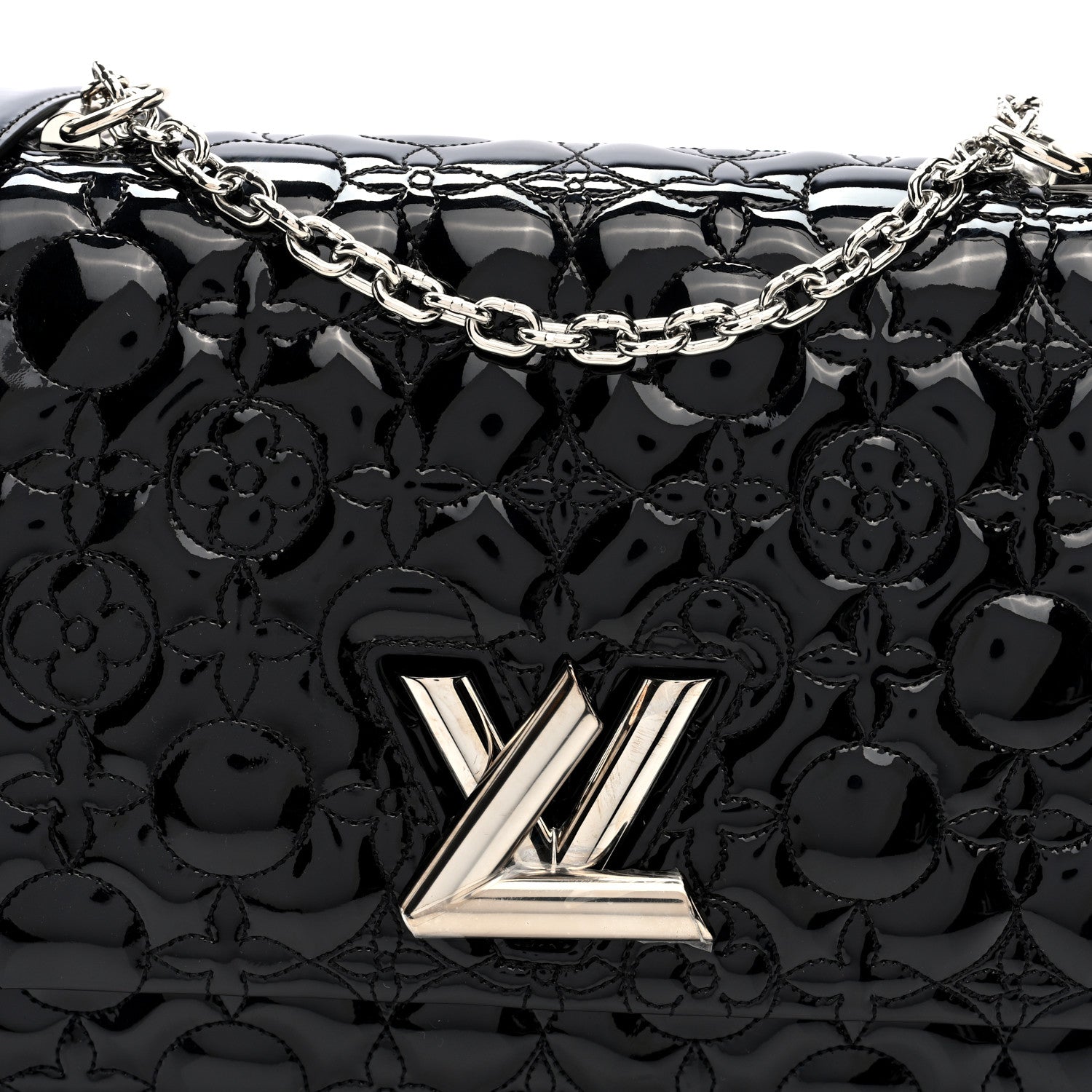 Louis Vuitton Vernis Flower Quilted Twist Shoulder Bag GM Black 7 of 9
