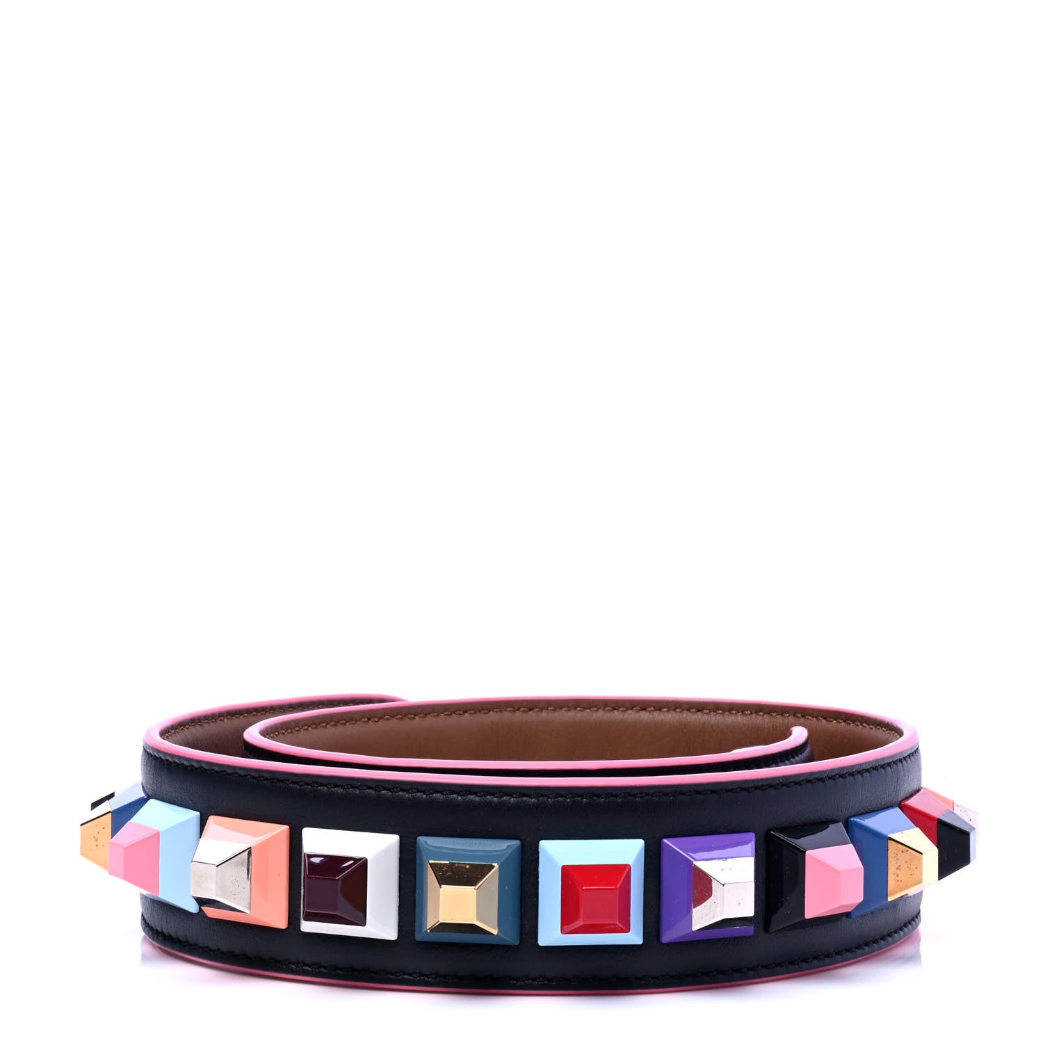 Fendi Vitello Dolce Plexiglass Bi-Color Studded Strap You Black Brownie Multicolor 2 of 6