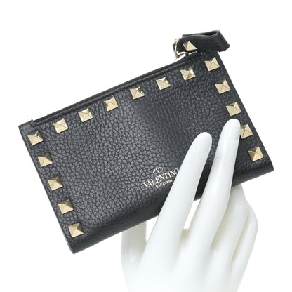 Valentino Garavani Pebbled Calfskin Rockstud Coin Case Card Holder Black 2 of 9