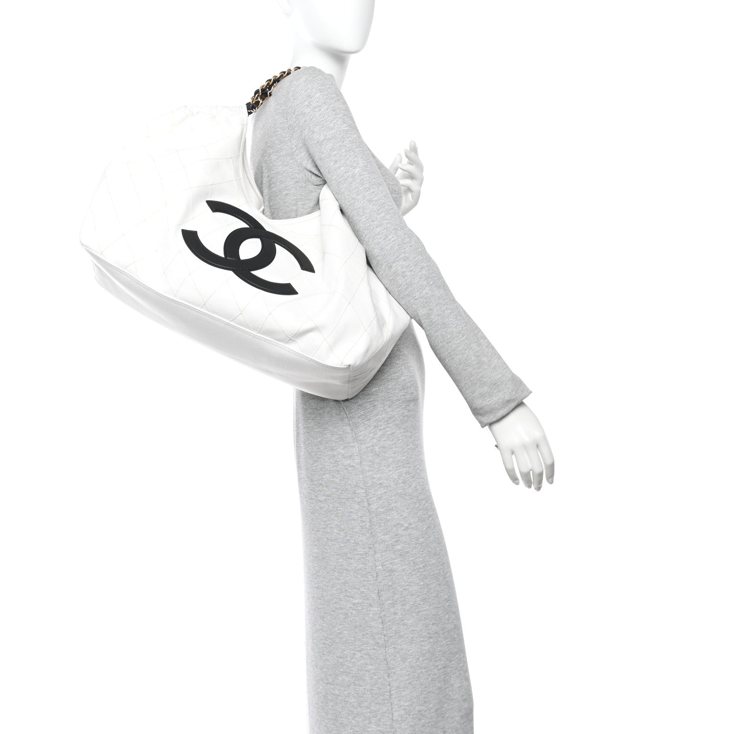 Chanel Denim Calfskin Quilted Coco Beach Small Shopping Tote White Black 2 of 11