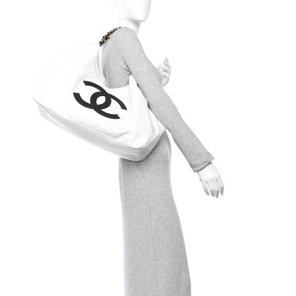 Chanel Denim Calfskin Quilted Coco Beach Small Shopping Tote White Black 2 of 11
