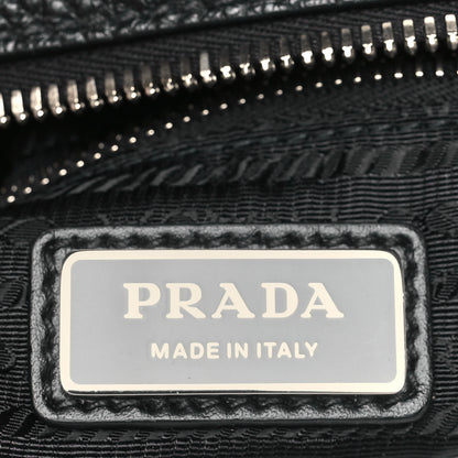 Prada Vitello Daino Triangle Logo Embossed Shoulder Bag Black 6 of 9