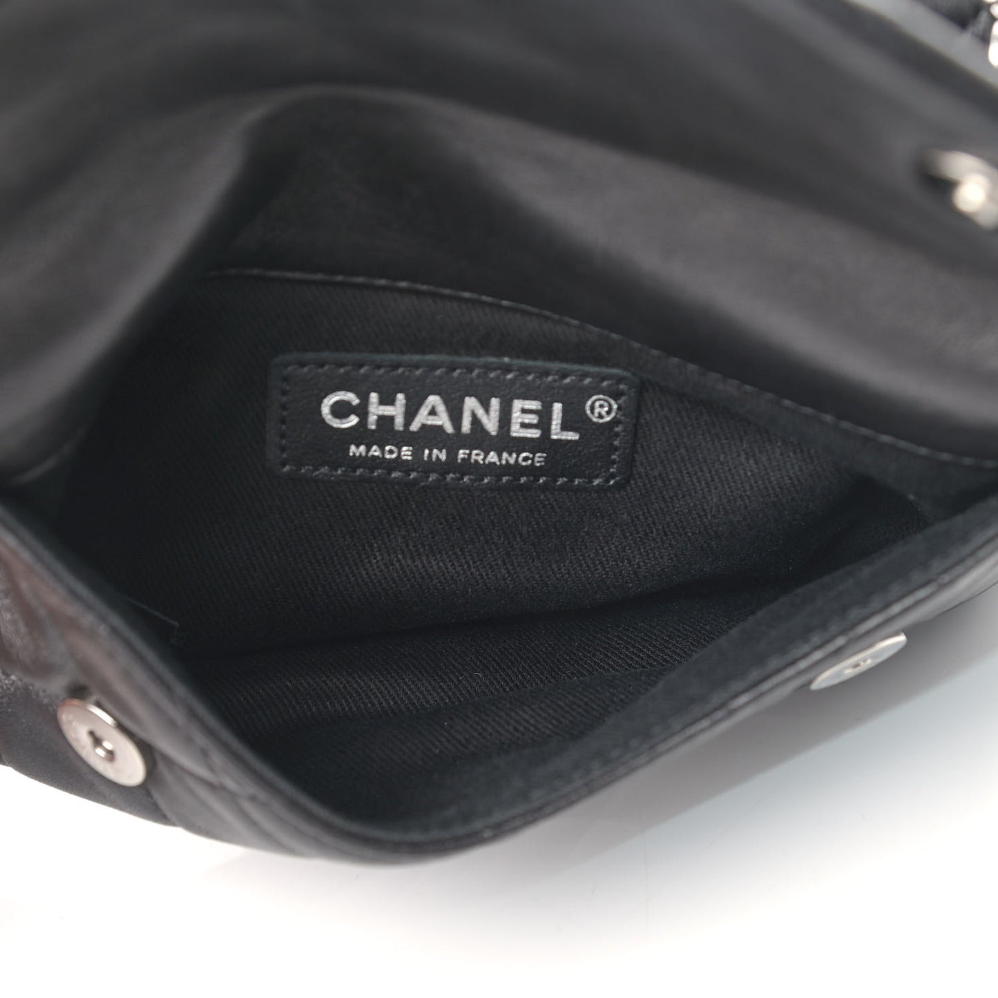Lambskin Quilted Double Sided Wallet On Chain WOC Black