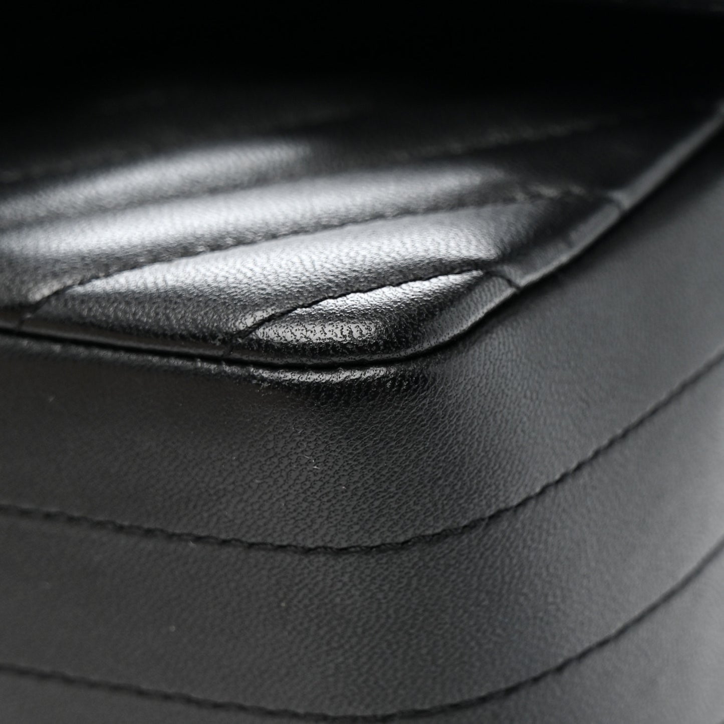 Lambskin Chevron Quilted Mini Rectangular Flap Black
