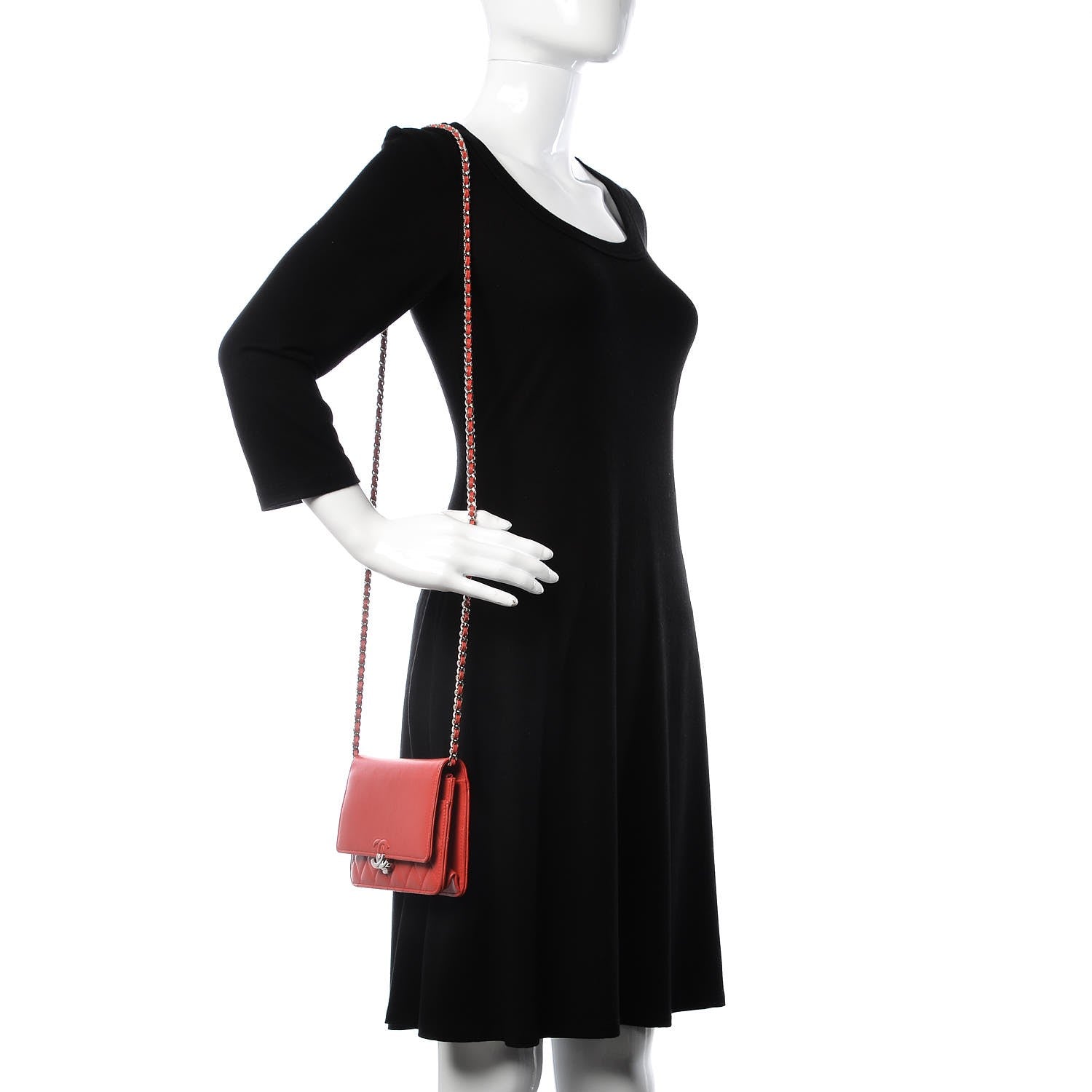 Chanel Grained Calfskin Quilted CC Box Wallet On Chain WOC Red 2 of 9